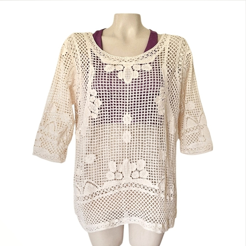 Cato Cotton Crochet Top Cover Up XL Swim Beach Coastal